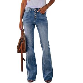 Koinshha Womens High Waisted Jeans Stretch Boyfriend Flare Casual Bootcut Denim Pants