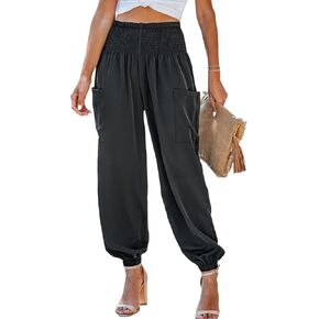 CUPSHE Women's Smocked High Waist Ruched Joggers Pants with Side Patch Pockets