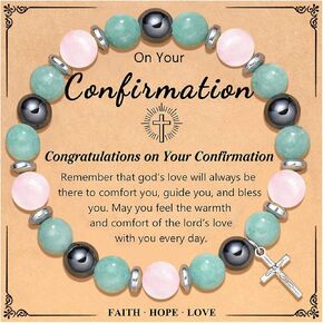 Natural Stone Cross Bracelet Catholic Religious Gifts for Women Men Christian Bracelet