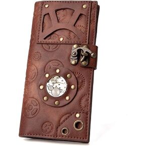 Handmade Vintage Steampunk Gear Womens RFID Blocking Long Wallet Genuine Leather Card Holder Purse Handbag Clutch Cell Phone Purse Bag Holster Gift for Women Men