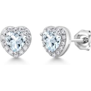 Gem Stone King 925 Sterling Silver 5MM Heart Shape Gemstone Birthstone and White Moissanite Halo Earrings | Heart Earrings For Women