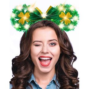 Florry Light Up St Patrick's Day Headband Shamrock Irish Headbands Green St Patricks Day Hairband Accessories for Women