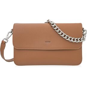 molshine Genuine Leather Flip-Over Handbag with Metal Chain,Stylish Shoulder Bag and Crossbody Bag for Women Girl Lady HB010