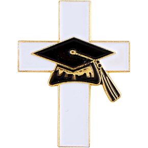 Graduation Cross Lapel Pin, Inspirational Gifts for 2024 Graduates, Grad Cap and White Enamel Details, 1 Inch