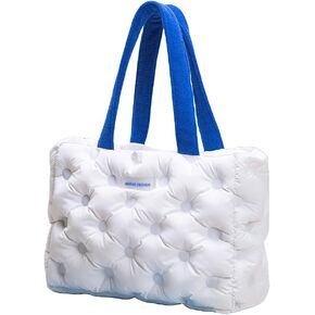 White Tote Bag for Women, Puffer Tote Bag,Quilted Women Tote Bag with Zipper,Lightweight Shoulder nylon Bag for Work&Travel…