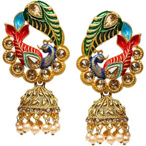 Bindhani Gold-Plated Kundan Stones Indian Dangler Earrings For Women (Medium Size, Weightless, Color drops)