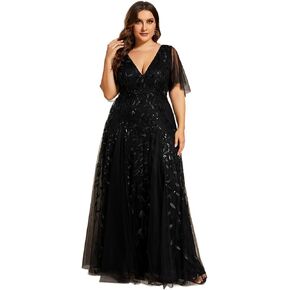 Ever-Pretty Womens Plus Size Sequin Emboridery Formal Evening Dresses with Sleeves 00736-DA