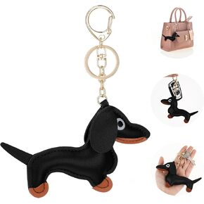 Giantree Leather Dachshund Keychain, Dachshund Keychain Bag Pendant Key Chain Cute Puppy Dog Charm Gifts