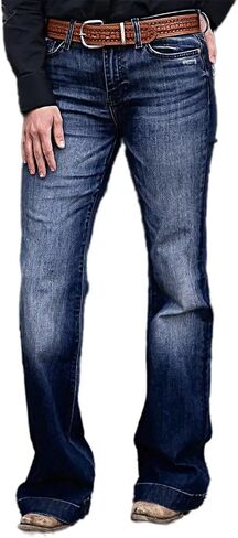 Flamingals Straight Leg Jeans for Women Ripped Raw Hem Mid Waisted Bootcut Jeans Without Belts in Saudi Arabia