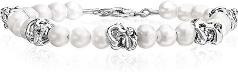 سوار من الفضة الإسترلينية 925 على سلسلة مقاس 7 بوصات مع لآلئ المياه العذبة المزروعة بمظهر عتيق من النيكل المضاد للحساسية والرصاص، مجموعة مصممة يدويًا من الحرفيين، مجوهرات عيد ميلاد مصنوعة يدويًا هدية حقيقية in Kuwait