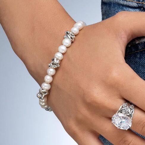 سوار من الفضة الإسترلينية 925 على سلسلة مقاس 7 بوصات مع لآلئ المياه العذبة المزروعة بمظهر عتيق من النيكل المضاد للحساسية والرصاص، مجموعة مصممة يدويًا من الحرفيين، مجوهرات عيد ميلاد مصنوعة يدويًا هدية حقيقية in Kuwait