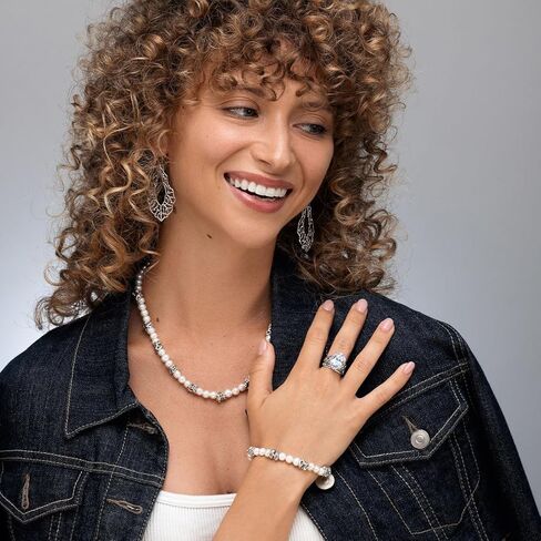 سوار من الفضة الإسترلينية 925 على سلسلة مقاس 7 بوصات مع لآلئ المياه العذبة المزروعة بمظهر عتيق من النيكل المضاد للحساسية والرصاص، مجموعة مصممة يدويًا من الحرفيين، مجوهرات عيد ميلاد مصنوعة يدويًا هدية حقيقية in Kuwait