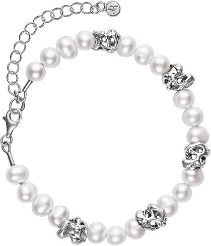 سوار من الفضة الإسترلينية 925 على سلسلة مقاس 7 بوصات مع لآلئ المياه العذبة المزروعة بمظهر عتيق من النيكل المضاد للحساسية والرصاص، مجموعة مصممة يدويًا من الحرفيين، مجوهرات عيد ميلاد مصنوعة يدويًا هدية حقيقية in Kuwait