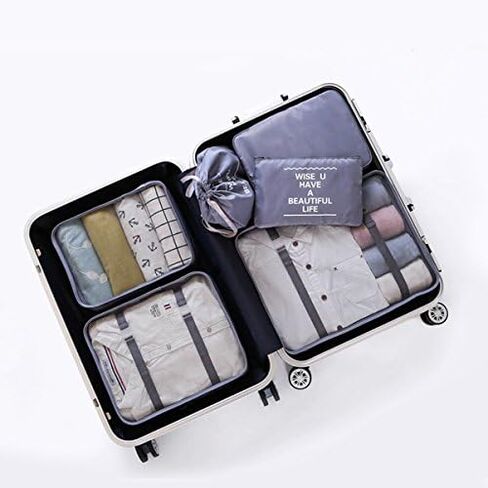 LANGUGU Compression Travel Luggage Organizers 6 Set, Mesh Clothes Bags Luggage Travel Packing Cubes with Bra Underwear Bag for Carry-on Luggage, Suitcase and Backpacking Accessories (Beige) in Kuwait