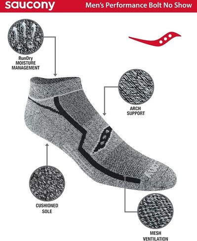 Saucony Men's RunDry Bolt Performance 6, 12, 18 Pairs No-Show Socks, M-XXL in Saudi Arabia