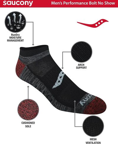 Saucony Men's RunDry Bolt Performance 6, 12, 18 Pairs No-Show Socks, M-XXL in Saudi Arabia