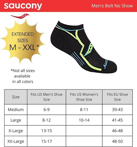 Saucony Men's RunDry Bolt Performance 6, 12, 18 Pairs No-Show Socks, M-XXL in Saudi Arabia