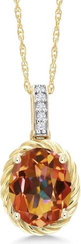 Gem Stone King 10K Yellow Gold 9X7MM Oval Gemstone Birthstone and White Diamond Pendant Necklace | Gold Necklace For Women | With 18 Inch Gold Chain in Saudi Arabia