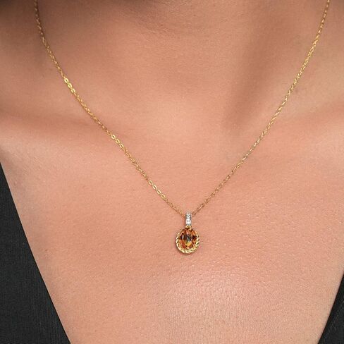 Gem Stone King 10K Yellow Gold 9X7MM Oval Gemstone Birthstone and White Diamond Pendant Necklace | Gold Necklace For Women | With 18 Inch Gold Chain in Saudi Arabia