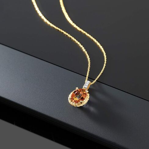 Gem Stone King 10K Yellow Gold 9X7MM Oval Gemstone Birthstone and White Diamond Pendant Necklace | Gold Necklace For Women | With 18 Inch Gold Chain in Saudi Arabia