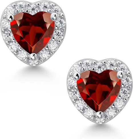 Gem Stone King 925 Sterling Silver 5MM Heart Shape Gemstone Birthstone and White Moissanite Halo Earrings | Heart Earrings For Women in Saudi Arabia