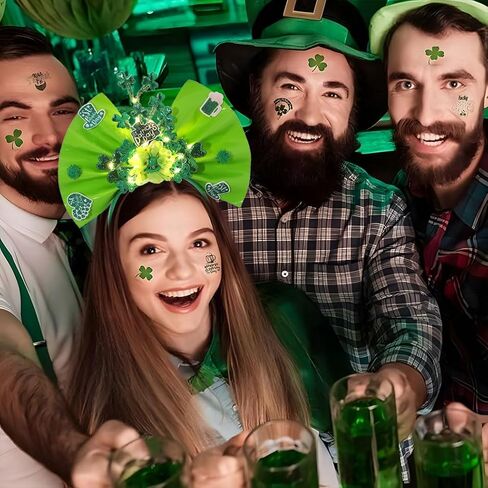 عصابة رأس مضيئة على شكل فيونكة من فورمروك، عصابة شعر خضراء لعيد القديس باتريك، حفلة LED فلاش البرسيم الأيرلندي، خوذة على شكل فيونكة للنساء والفتيات in Kuwait