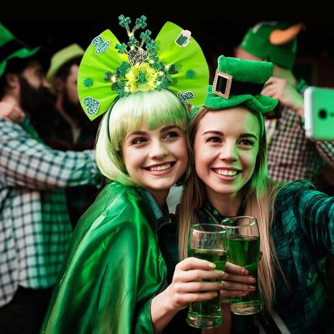عصابة رأس مضيئة على شكل فيونكة من فورمروك، عصابة شعر خضراء لعيد القديس باتريك، حفلة LED فلاش البرسيم الأيرلندي، خوذة على شكل فيونكة للنساء والفتيات in Kuwait