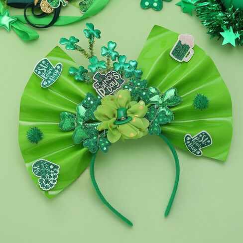 عصابة رأس مضيئة على شكل فيونكة من فورمروك، عصابة شعر خضراء لعيد القديس باتريك، حفلة LED فلاش البرسيم الأيرلندي، خوذة على شكل فيونكة للنساء والفتيات in Kuwait