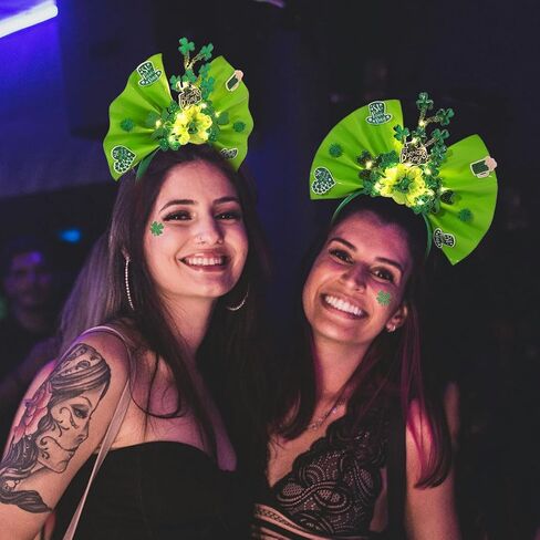 عصابة رأس مضيئة على شكل فيونكة من فورمروك، عصابة شعر خضراء لعيد القديس باتريك، حفلة LED فلاش البرسيم الأيرلندي، خوذة على شكل فيونكة للنساء والفتيات in Kuwait