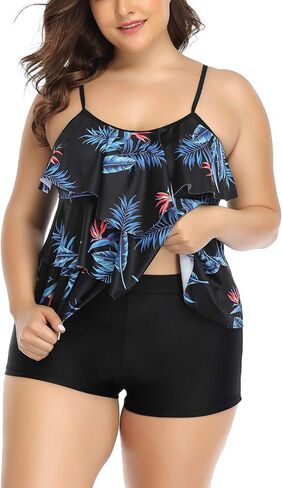 B2prity Women Plus Size Tankini Swimsuits Tummy Control Two Piece Bathing Suit Ruffled Flounce Swimwear with Shorts in Saudi Arabia