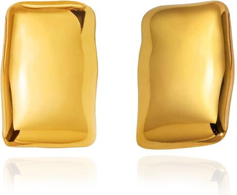 Large Thick Rectangle Ear Stud Earrrings for Women,Oversized Chunky Geometric Minimalist Stainless Steel 18K Gold Plated Earrings,Non Tarnish Statement Trending Jewelry in Kuwait