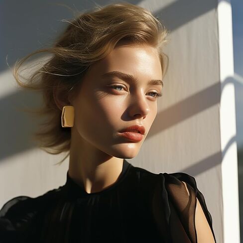 Large Thick Rectangle Ear Stud Earrrings for Women,Oversized Chunky Geometric Minimalist Stainless Steel 18K Gold Plated Earrings,Non Tarnish Statement Trending Jewelry in Kuwait