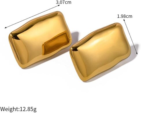Large Thick Rectangle Ear Stud Earrrings for Women,Oversized Chunky Geometric Minimalist Stainless Steel 18K Gold Plated Earrings,Non Tarnish Statement Trending Jewelry in Kuwait