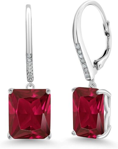 Gem Stone King 18K Gold Plated Gemstone Birthstone and White Diamond Drop Dangle Earrings | 12X10MM Emerald Cut | Gold Earrings for Women in Saudi Arabia