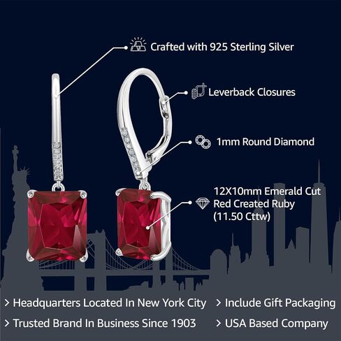 Gem Stone King 18K Gold Plated Gemstone Birthstone and White Diamond Drop Dangle Earrings | 12X10MM Emerald Cut | Gold Earrings for Women in Saudi Arabia
