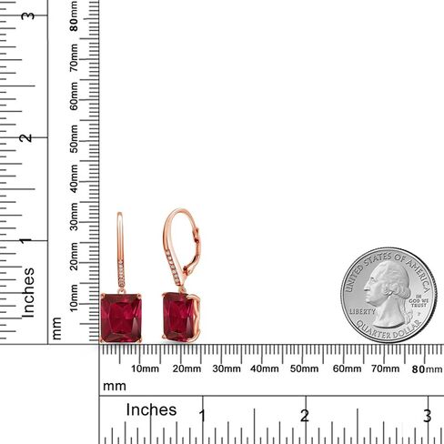 Gem Stone King 18K Gold Plated Gemstone Birthstone and White Diamond Drop Dangle Earrings | 12X10MM Emerald Cut | Gold Earrings for Women in Saudi Arabia