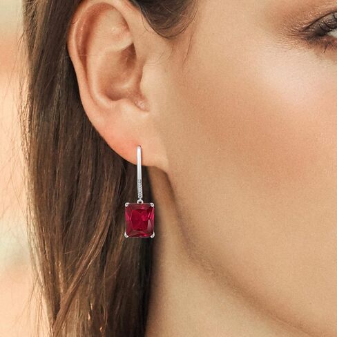 Gem Stone King 18K Gold Plated Gemstone Birthstone and White Diamond Drop Dangle Earrings | 12X10MM Emerald Cut | Gold Earrings for Women in Saudi Arabia