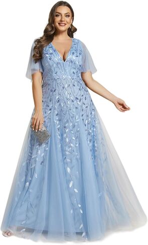 Ever-Pretty Womens Plus Size Sequin Emboridery Formal Evening Dresses with Sleeves 00736-DA in Kuwait