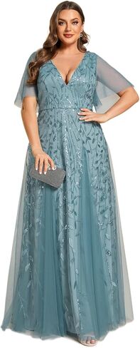 Ever-Pretty Womens Plus Size Sequin Emboridery Formal Evening Dresses with Sleeves 00736-DA in Kuwait