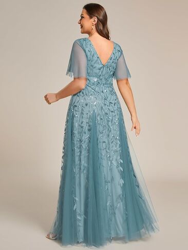 Ever-Pretty Womens Plus Size Sequin Emboridery Formal Evening Dresses with Sleeves 00736-DA in Kuwait