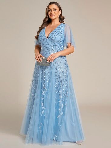 Ever-Pretty Womens Plus Size Sequin Emboridery Formal Evening Dresses with Sleeves 00736-DA in Kuwait