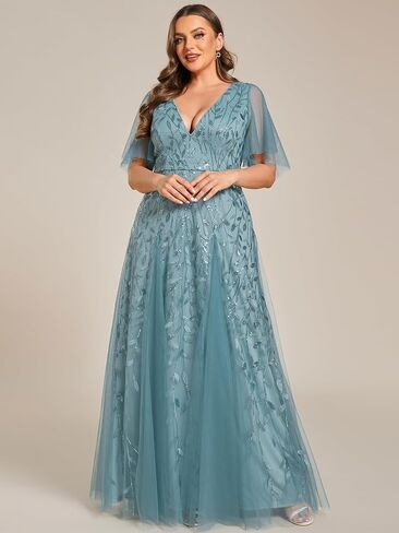 Ever-Pretty Womens Plus Size Sequin Emboridery Formal Evening Dresses with Sleeves 00736-DA in Kuwait