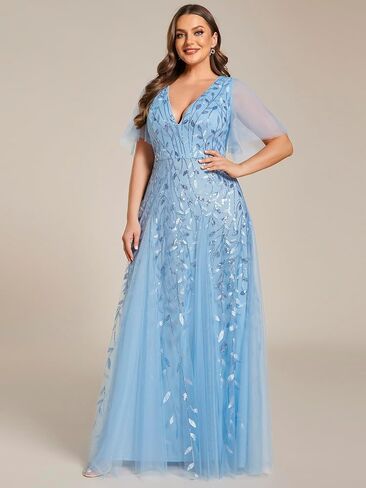 Ever-Pretty Womens Plus Size Sequin Emboridery Formal Evening Dresses with Sleeves 00736-DA in Kuwait