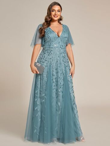 Ever-Pretty Womens Plus Size Sequin Emboridery Formal Evening Dresses with Sleeves 00736-DA in Kuwait