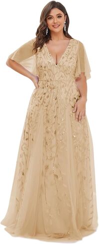 Ever-Pretty Womens Plus Size Sequin Emboridery Formal Evening Dresses with Sleeves 00736-DA in Kuwait