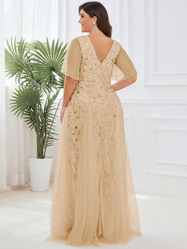Ever-Pretty Womens Plus Size Sequin Emboridery Formal Evening Dresses with Sleeves 00736-DA in Kuwait