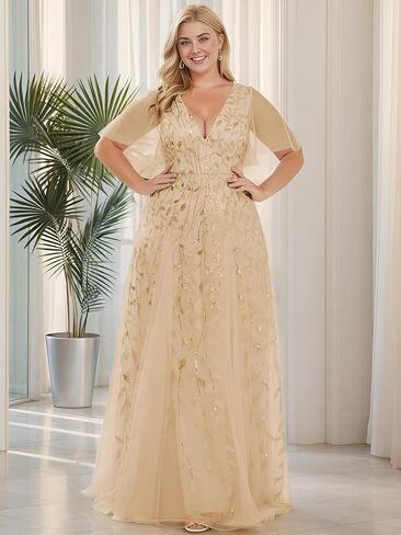 Ever-Pretty Womens Plus Size Sequin Emboridery Formal Evening Dresses with Sleeves 00736-DA in Kuwait