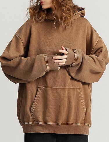 Dnzzs Men's Oversized Hoodie Unisex Heavyweight Hoodies French Terry Pullover Vintage Acid Wash Hoodie Sweatshirt Streetwear in Saudi Arabia