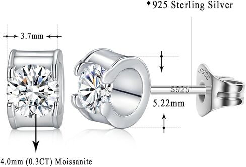 0.3/0.5/1 قيراط أقراط مويسانيتي للنساء، 925 فضة استرلينية 18 قيراط مطلية بالذهب الأبيض أقراط مويسانيتي مرصعة مضادة للحساسية هدية مجوهرات in Kuwait