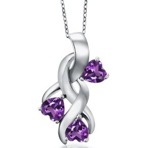 Gem Stone King 925 Sterling Silver Gemstone Birthstone 3-Stones Heart Shape Mothers Pendant Necklace For Women with 18 Inch Chain